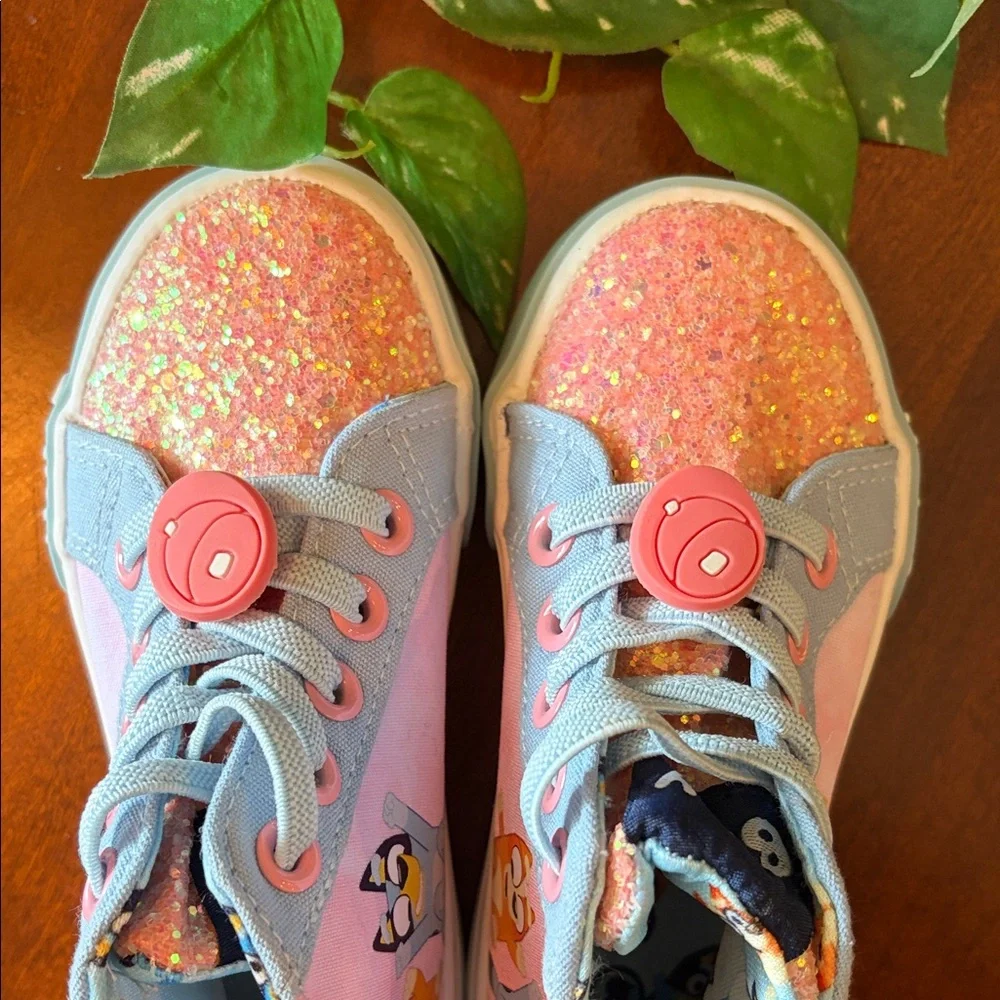 Girls' Glitter High-Top Sneakers in Pink and Light Blue - Picture 6 of 7